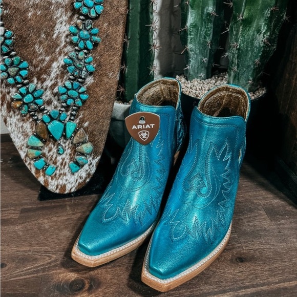 ARIAT WOMEN'S DIXON WESTERN BOOTIES/BOOT| Electric Calypso (Blue/Turquoise)| NEW - Picture 10 of 16